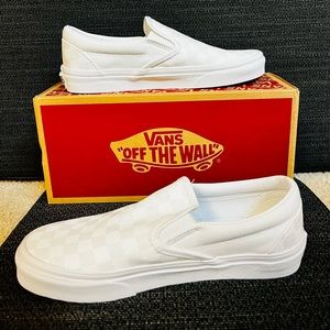 Vans true white checkerboard slip on